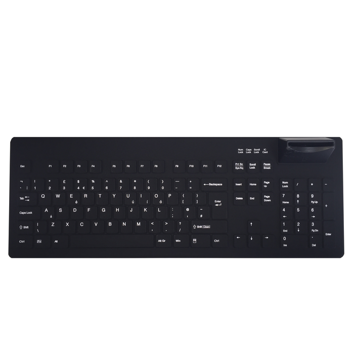Active Key AK-C8200F Wipeable Keyboard with integrated Smart Card Reader in Black - Wired