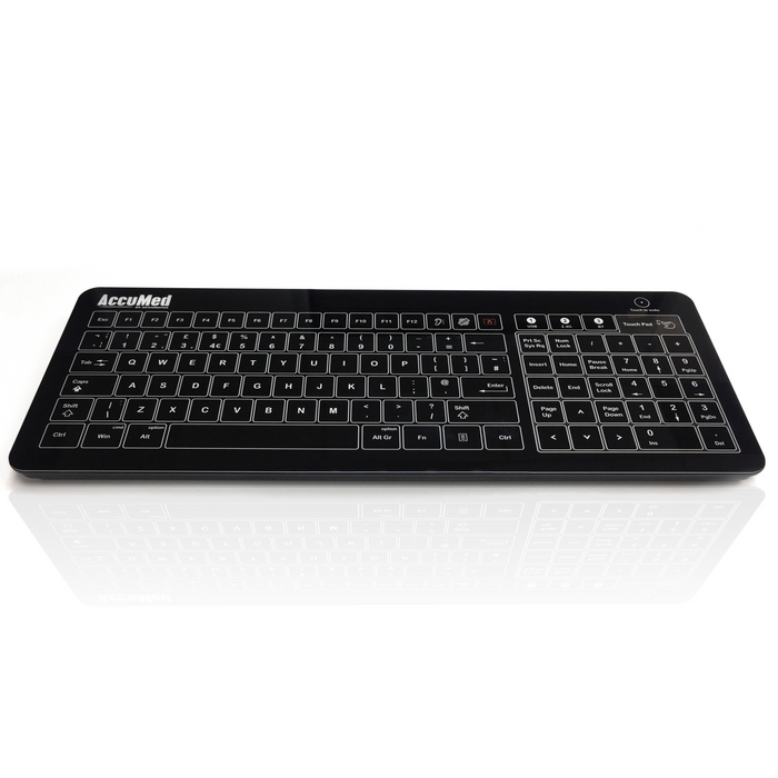 AccuMed Glass Keyboard with Integrated Touchpad in Black (Wired or Wireless)