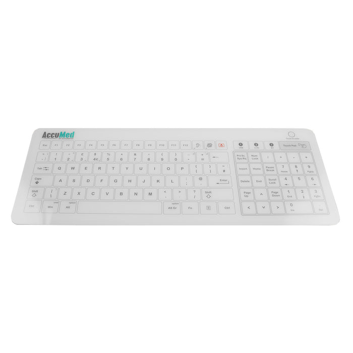 AccuMed Glass Keyboard with Integrated Touchpad in White (Wired or Wireless)