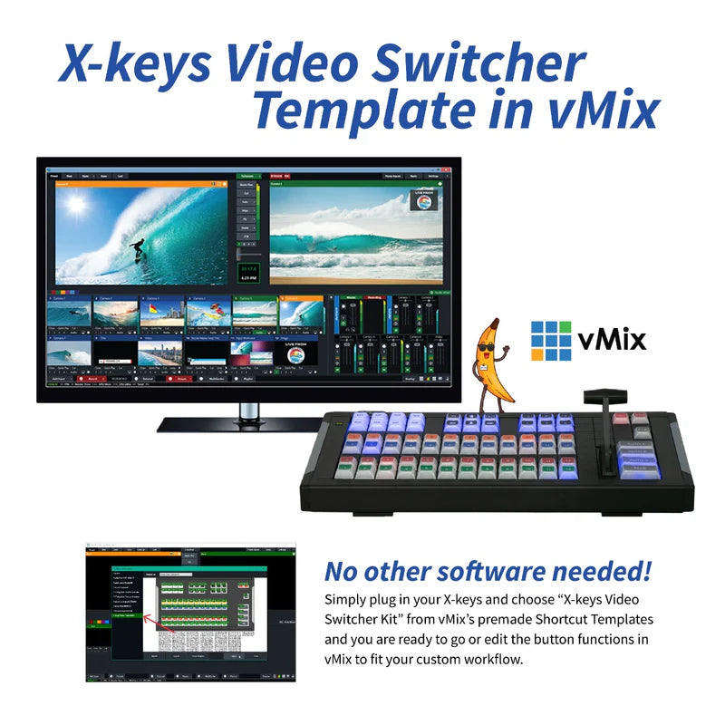 X-keys 124 T-Bar Keyboard with Video Switcher Key Set Bundle