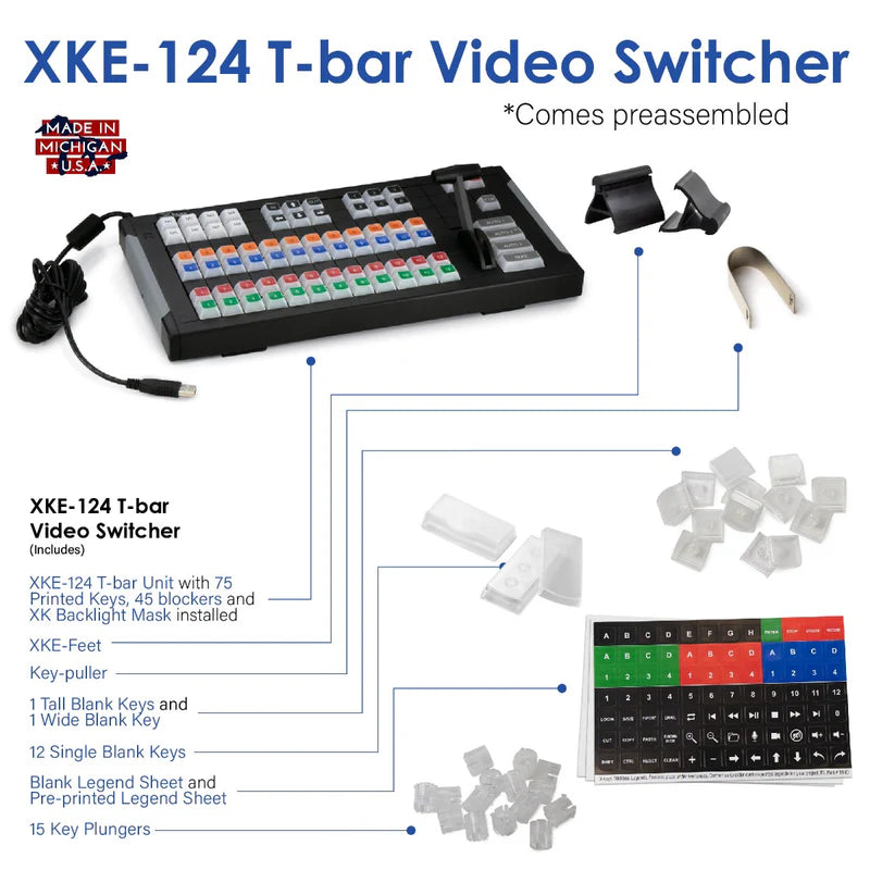 X-keys 124 T-Bar Keyboard with Video Switcher Key Set Bundle