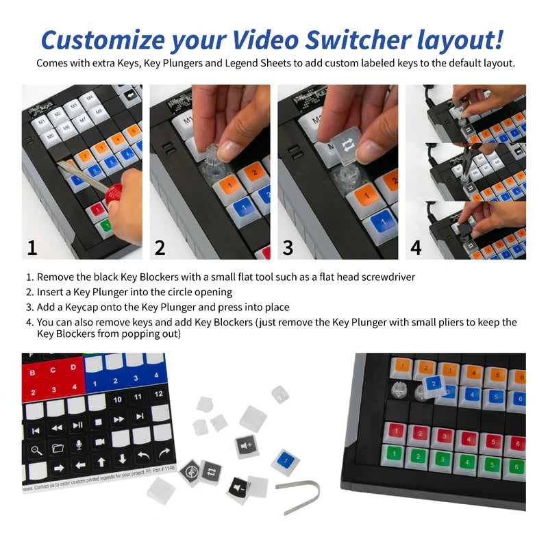 X-keys 124 T-Bar Keyboard with Video Switcher Key Set Bundle