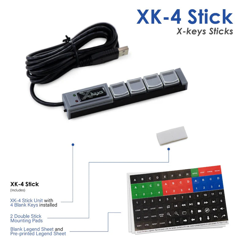 X-keys XKS-04 Fully Programmable Keyboard - Stick