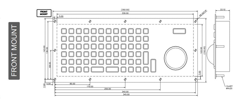 CKS 72Ti Series - Illuminated Rugged Keyboard with Integrated Trackball