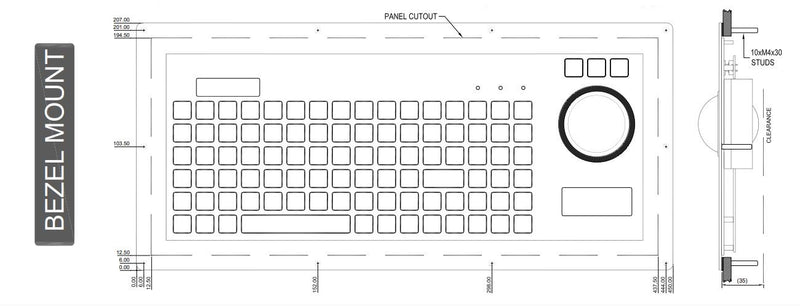 CKS 96T Series - Rugged Industrial Keyboard with Trackerball