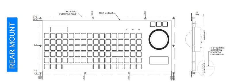 CKS 96T Series - Rugged Industrial Keyboard with Trackerball