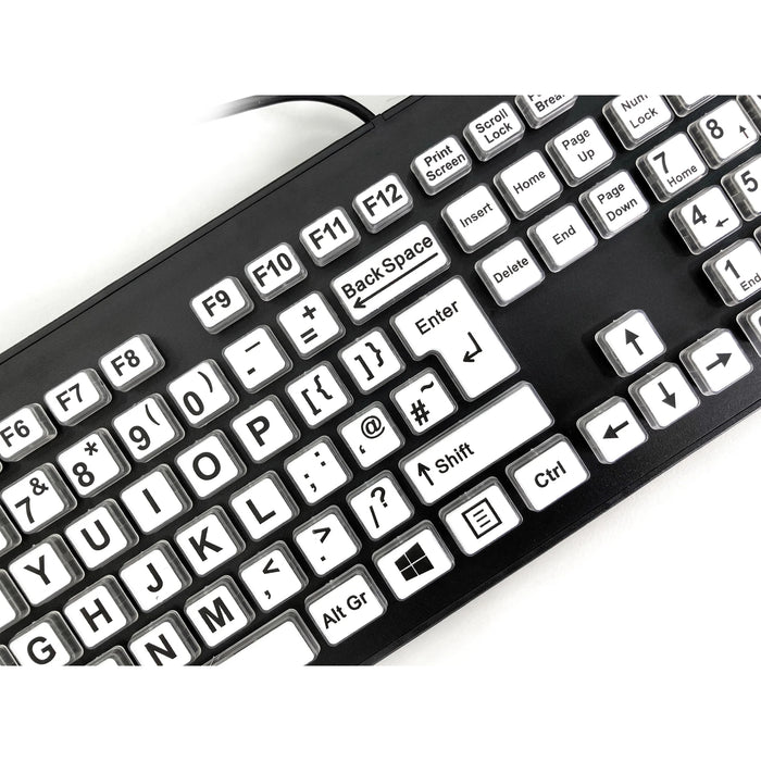 Accuratus Rainbow 2 High Contrast Keyboard with Extra Large Black Font & White Keys