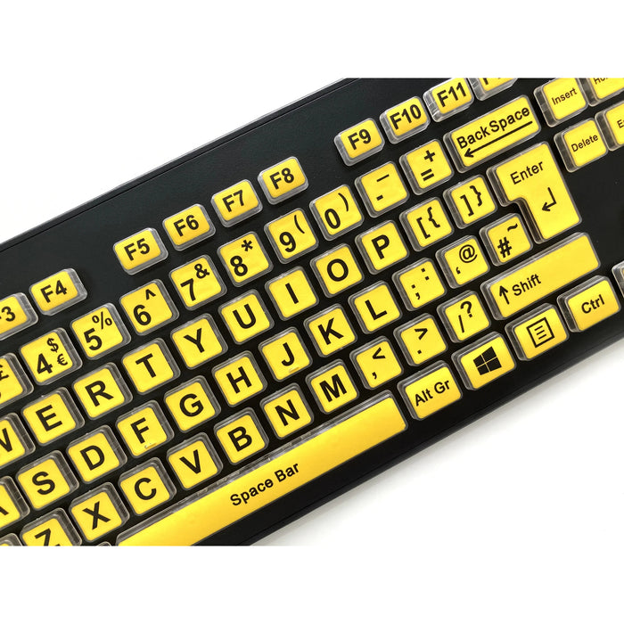Accuratus Rainbow 2 High Visibility Keyboard with Extra Large Black Font & Yellow Keys