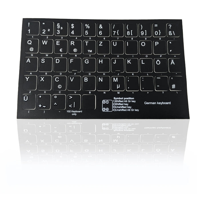 Accuratus Professional Keyboard Stickers (Language) - White Lettering on Opaque Black Background