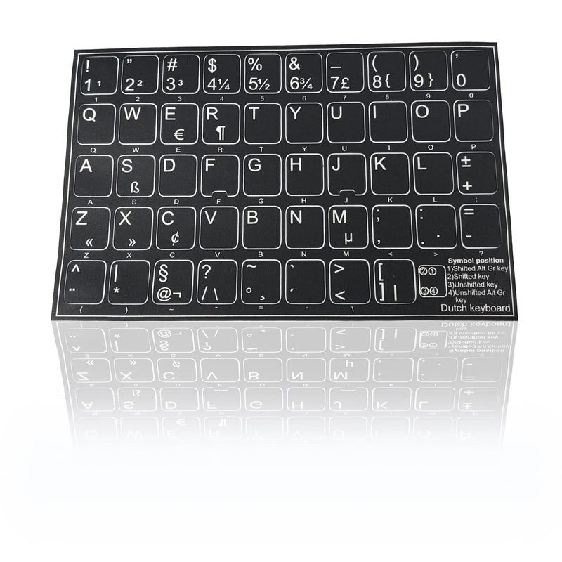 Accuratus Professional Keyboard Stickers (Language) - White Lettering on Opaque Black Background