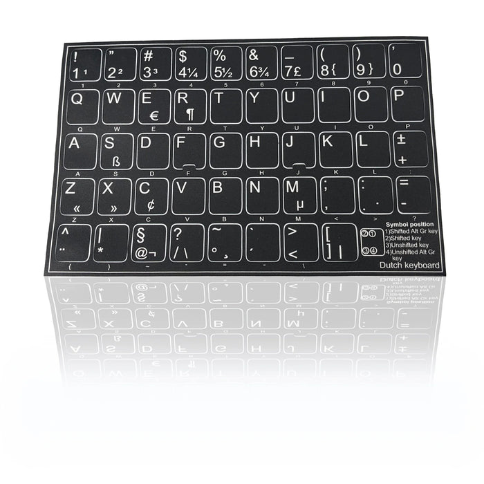 Accuratus Professional Keyboard Stickers (Language) - White Lettering on Opaque Black Background