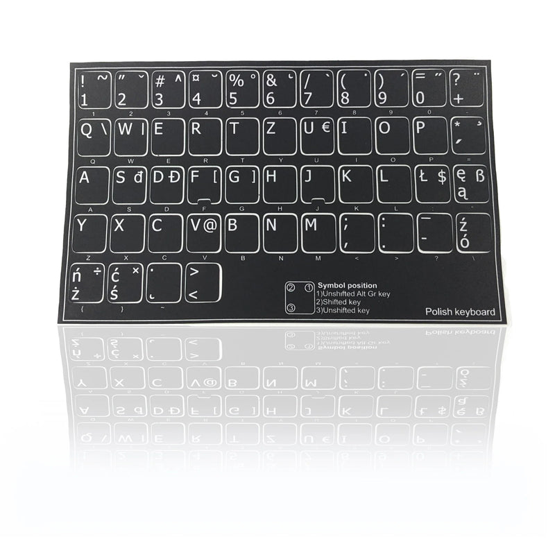 Accuratus Professional Keyboard Stickers (Language) - White Lettering on Opaque Black Background