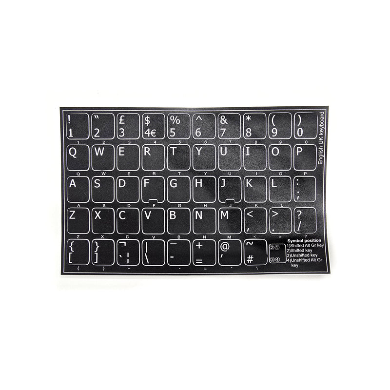 Accuratus Professional Keyboard Stickers (Language) - White Lettering on Opaque Black Background