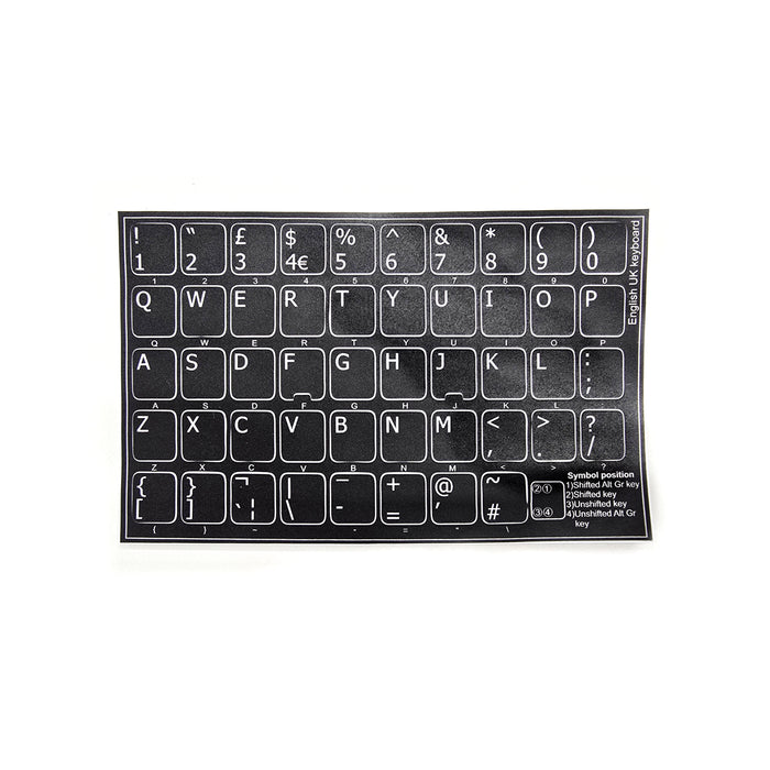 Accuratus Professional Keyboard Stickers (Language) - White Lettering on Opaque Black Background