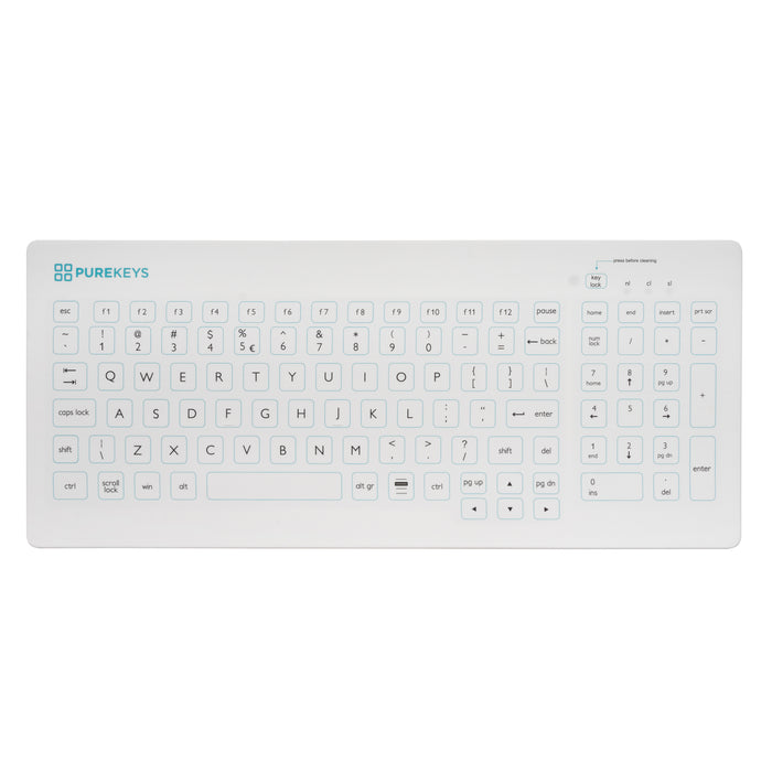 Purekeys Compact Medical Keyboard - Wired, IP66 rated with Tactile Feedback