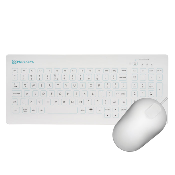Purekeys Compact Medical Keyboard and Mouse Set - White, Wired