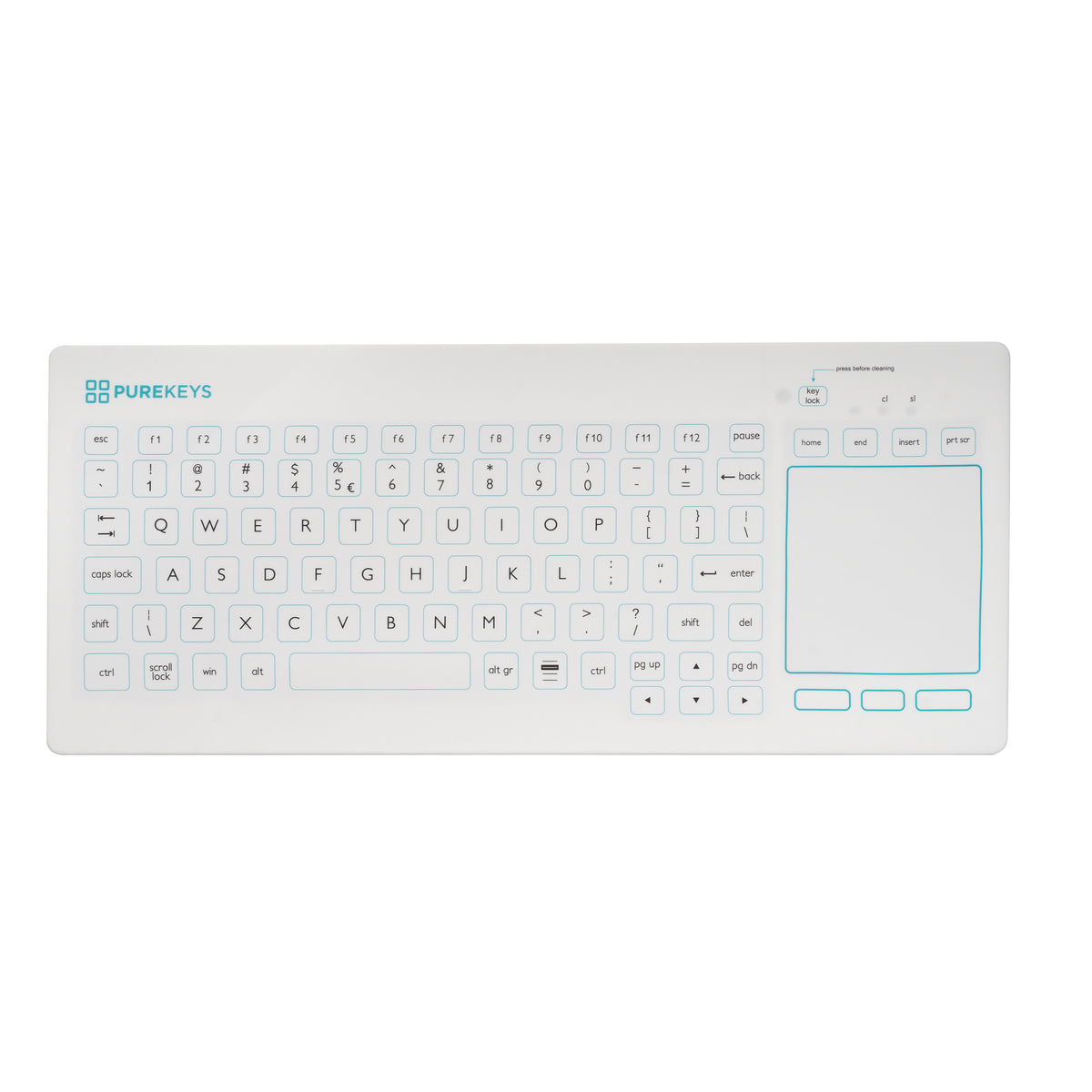 Purekeys Compact Medical Keyboard - Wired, IP66 with integrated touchp ...