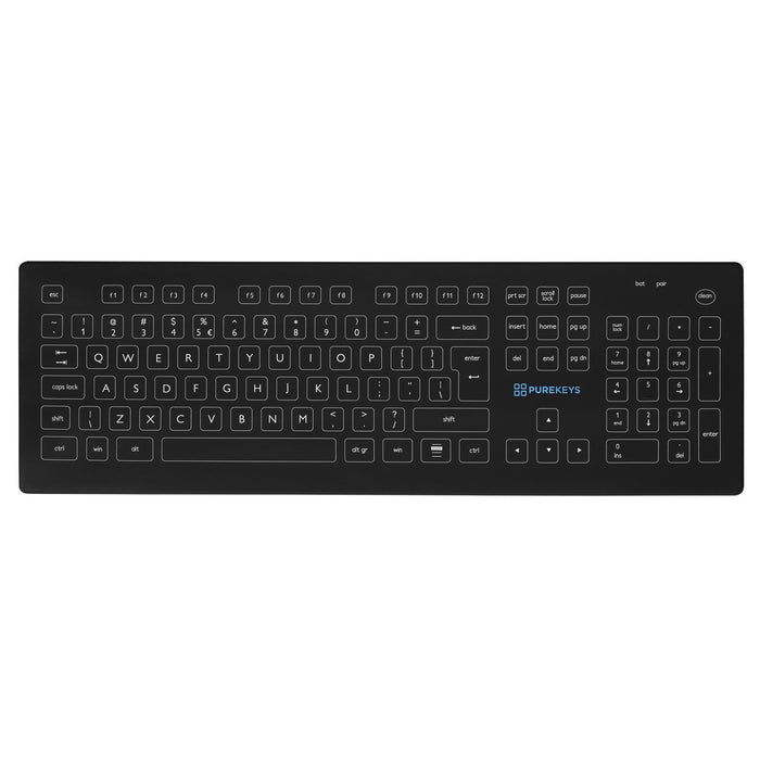 Purekeys Wireless Full Size Keyboard in Black - IP66 with Tactile