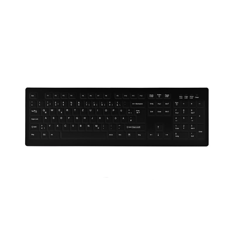 Active Key AK-C8100F Wipeable Keyboard in Black with Numpad - Wireless